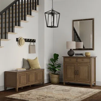 Simpli Home Connaught Solid Wood 51 Inch Wide Storage Bench Trunk And 40 Inch Wide Storage Cabinet In Natural Aged Brown