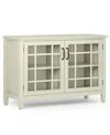 SIMPLI HOME CONNAUGHT SOLID WOOD LOW STORAGE CABINET IN ANTIQUE WHITE