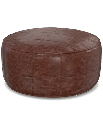 Simpli Home Connor Boho Round 34in Round Coffee Table Pouf In Brown