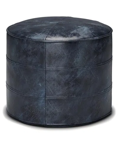 Simpli Home Connor Boho Round Pouf In Blue