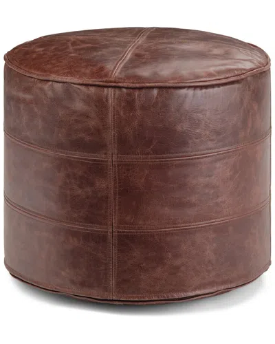 Simpli Home Connor Boho Round Pouf In Brown