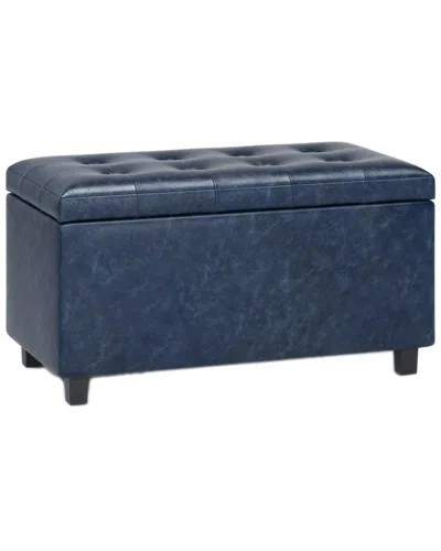 Simpli Home Cosmopolitan 34in Contemporary Rectangle Storage Ottoman In Blue
