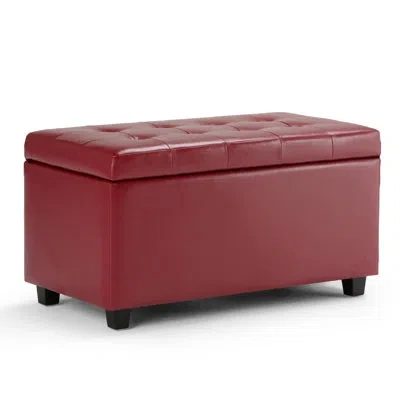 Simpli Home Cosmopolitan 34"w Upholstered Vegan Leather Transitional Rectangular Lift-up Storage Ottoman Bench W In Red