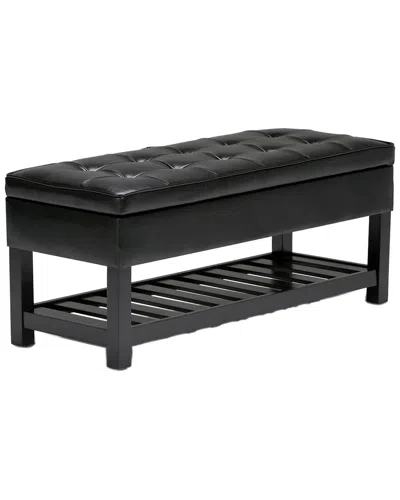 Simpli Home Cosmopolitan 44in Transitional Rectangle Storage Ottoman Bench  With Open Bottom In Black