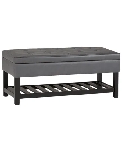Simpli Home Cosmopolitan 44in Transitional Rectangle Storage Ottoman Bench  With Open Bottom In Gray