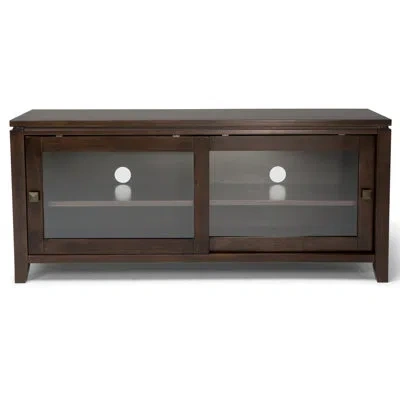 Simpli Home Cosmopolitan 48"w Solid Wood Contemporary Tv Stand For Tvs Up To 55" With 2 Sliding Tempered Glass D In Mahogany Brown