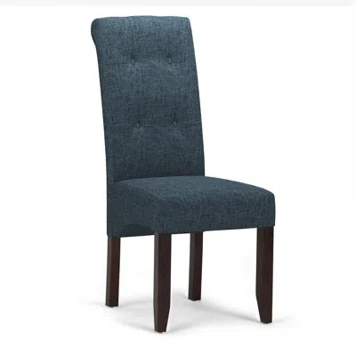 Simpli Home Cosmopolitan Tufted Upholstered Dining Chair With Curved Back In Modern Style (set Of 2) In Denim Blue,java Brown