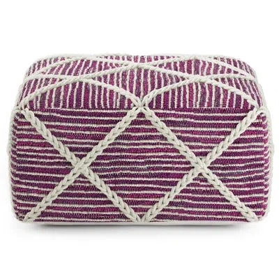 Simpli Home Cowan 20"w Wool And Cotton Square Pouf With Diamond Stitching In Magenta Cotton Wool