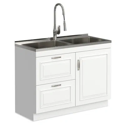 Simpli Home Darwin All-in-one 46-inch Laundry Utility Sink And Cabinet In Brushed Nickel