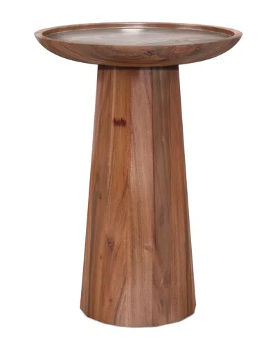 Simpli Home Dayton Solid Acacia Wood 13in Round Contemporary Wooden Accent  Table