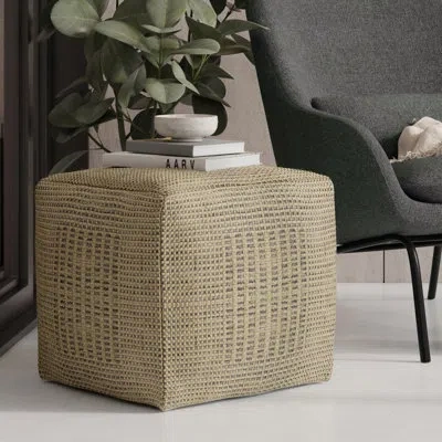 Simpli Home Delilah 18"w Woven Jute Square Pouf In Natural