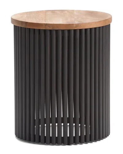 Simpli Home Demy 18in Solid Mango/metal Industrial Accent Table In Black