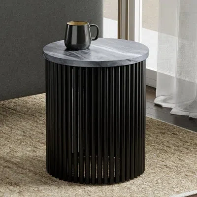 Simpli Home Demy 18"w Genuine Marble Industrial End Table With Slatted Metal Base, Assembled In Gray
