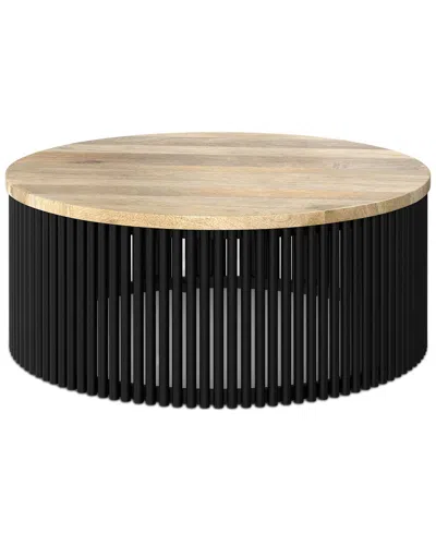 Simpli Home Demy 35in Round Industrial Contemporary Coffee Table In Black