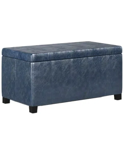 Simpli Home Dover 36in Contemporary Rectangle Storage Ottoman Bench In Blue