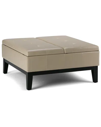 Simpli Home Dover 36in Contemporary Square Coffee Table Storage Ottoman In Brown