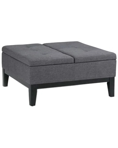 Simpli Home Dover 36in Contemporary Square Coffee Table Storage Ottoman In Gray
