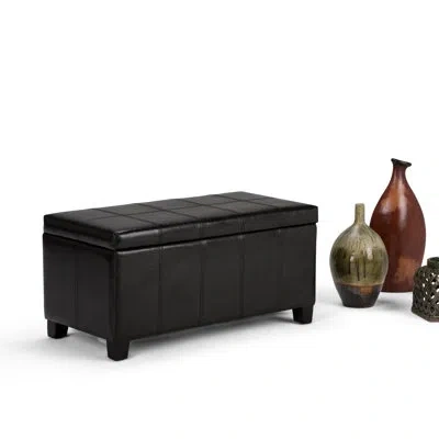 Simpli Home Dover 36"w Upholstered Contemporary Rectangular Storage Ottoman With Lift Top In Midnight Black Faux Leather