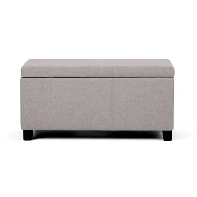 Simpli Home Dover 36"w Upholstered Linen Look Fabric Contemporary Rectangular Storage Ottoman With Lift Top In Cloud Gray