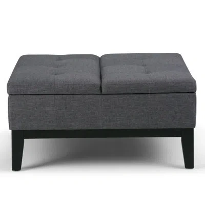 Simpli Home Dover 36"w Upholstered Vegan Leather Contemporary Square Coffee Table Storage Ottoman With Split Lif In Slate Gray
