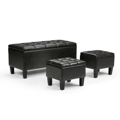 Simpli Home Dover 44"w Upholstered 3-piece Storage Ottoman Set With Extra Storage In Tanners Brown
