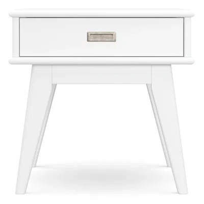 Simpli Home Draper 22"w Solid Wood Mid-century Modern Rectangular End Table With Storage Drawer In White