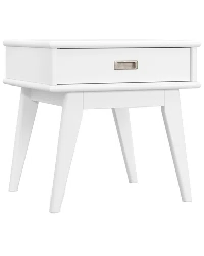 Simpli Home Draper Solid Hardwood 22in Rectangle Mid Century Modern End Table In White