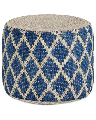 Simpli Home Edgeley Boho Round Pouf In Blue