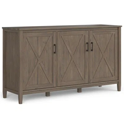 Simpli Home Ela 60"w Solid Wood Transitional Wide Buffet Cabinet With X-panel Doors And Adjustable Shelves In Smoky Brown