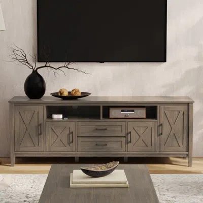 Simpli Home Ela 72"w Solid Wood Transitional Tv Stand For Tvs Up To 80" With 4 Cabinets, 1 Drawer, And Adjustabl