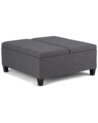 Simpli Home Ellis 36in Contemporary Square Coffee Table Storage Ottoman In Gray