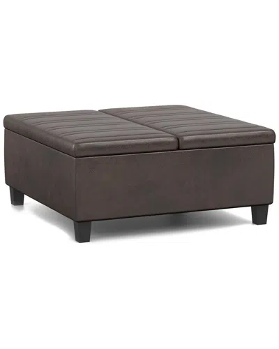 Simpli Home Ellis 36in Contemporary Square Coffee Table Storage Ottoman In Brown