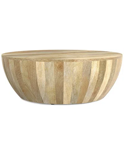 Simpli Home Elmbrook 34in Solid Mango Modern Industrial Drum Coffee Table