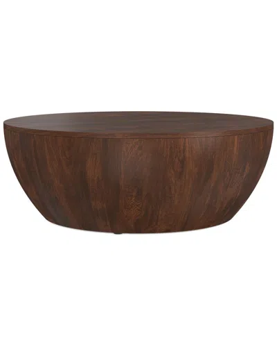 Simpli Home Elmbrook 34in Solid Mango Modern Industrial Drum Coffee Table In Brown