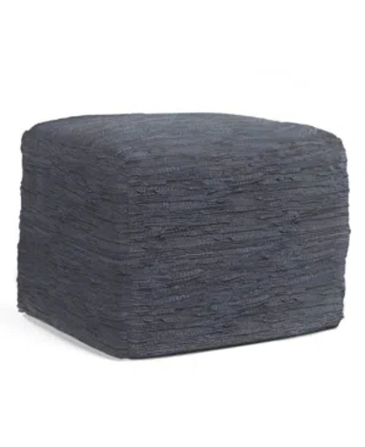 Simpli Home Fredrik Square Pouf In Dark Blue