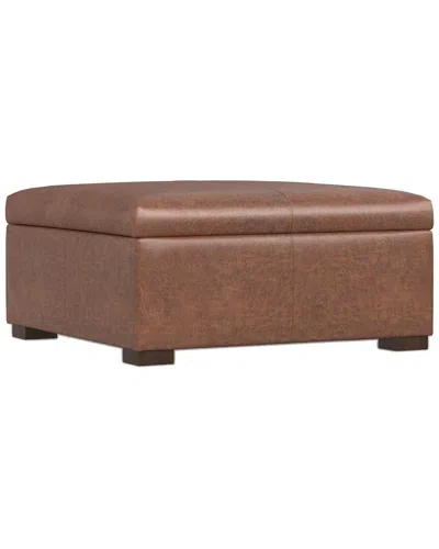 Simpli Home Gabbie 36in Contemporary Square Coffee Table Storage Ottoman In Brown