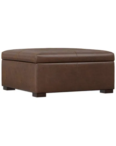 Simpli Home Gabbie 36in Contemporary Square Coffee Table Storage Ottoman In Brown
