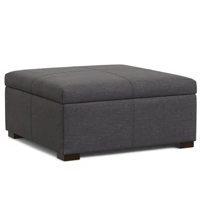 Simpli Home Gabbie 36"w Upholstered Polyester Linen Contemporary Square Lift-up Coffee Table Storage Ottoman Wit In Gray