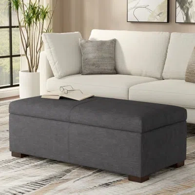 Simpli Home Gabbie 48"w Upholstered Polyester Linen Contemporary Rectangular Lift-up Storage Ottoman Bench With  In Gray