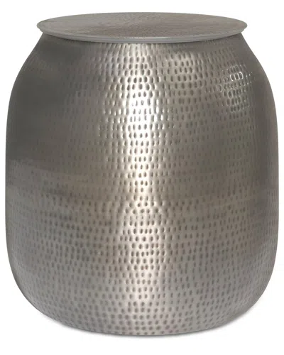 Simpli Home Griffen Industrial 19in Metal Storage Accent Side Table In Silver