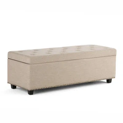 Simpli Home Hamilton 48"w Upholstered Linen-look Fabric Transitional Rectangular Lift-up Storage Ottoman Bench W In Natural