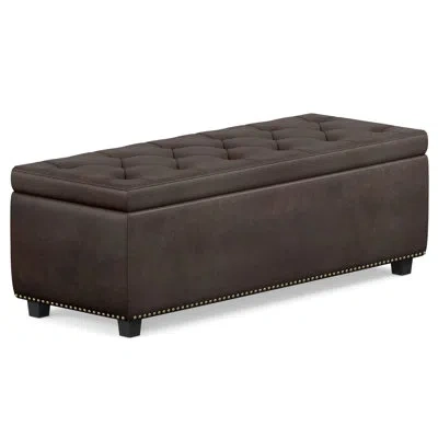 Simpli Home Hamilton 48"w Upholstered Vegan Leather Transitional Rectangular Lift-up Storage Ottoman Bench With  In Distressed Brown Faux Leather