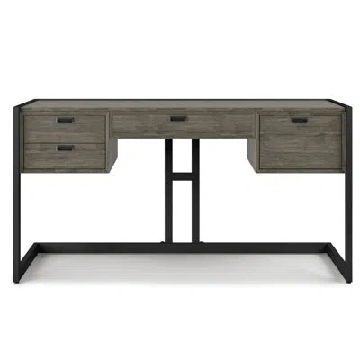 Simpli Home Hampden Solid Wood Desk In Weathered Gray
