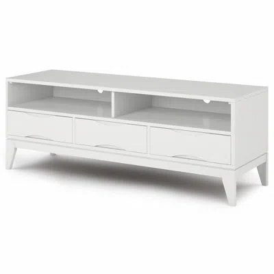 Simpli Home Harper 60"w Solid Wood Mid-century Modern Tv Stand For Tvs Up To 65" With 3 Drawers And Open Shelves In White