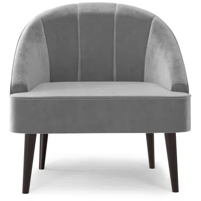 Simpli Home Harrah 33"w Upholstered Velvet Contemporary Accent Chair With Tufted Channel Detail And Solid Wood L In Smoky Gray Velvet