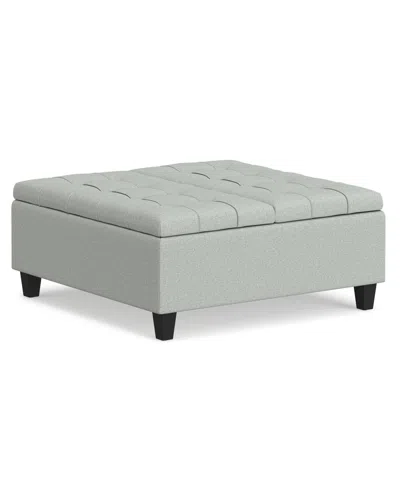 Simpli Home Harrison 16.5" Wood Storage Coffee Table Ottoman In Light Stone Gray
