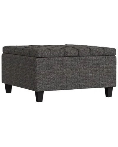 Simpli Home Harrison 30in Transitional Square Small Coffee Table Storage  Ottoman In Gray