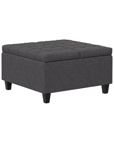 Simpli Home Harrison 30in Transitional Square Small Coffee Table Storage  Ottoman In Gray