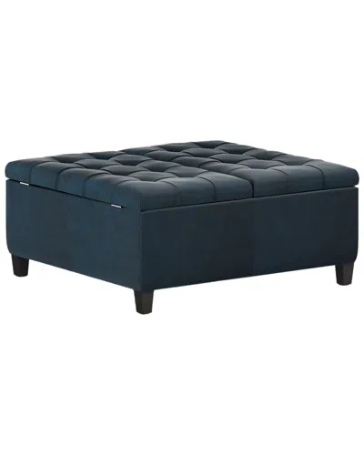 Simpli Home Harrison 36in Traditional Square Coffee Table Storage Ottoman In Green