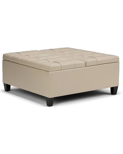 Simpli Home Harrison 36in Transitional Square Coffee Table Storage Ottoman In Brown